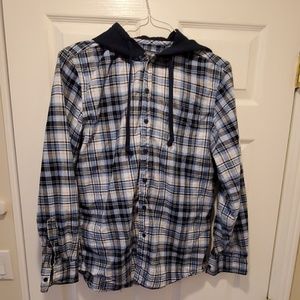 Plad, hooded casual button up